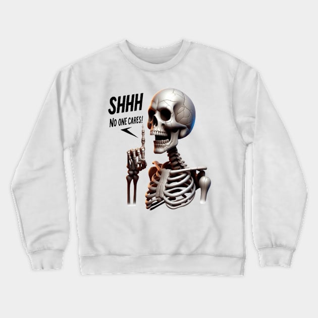 SHHHH... No One Cares Skeletal With Defiant Sign Crewneck Sweatshirt by coollooks